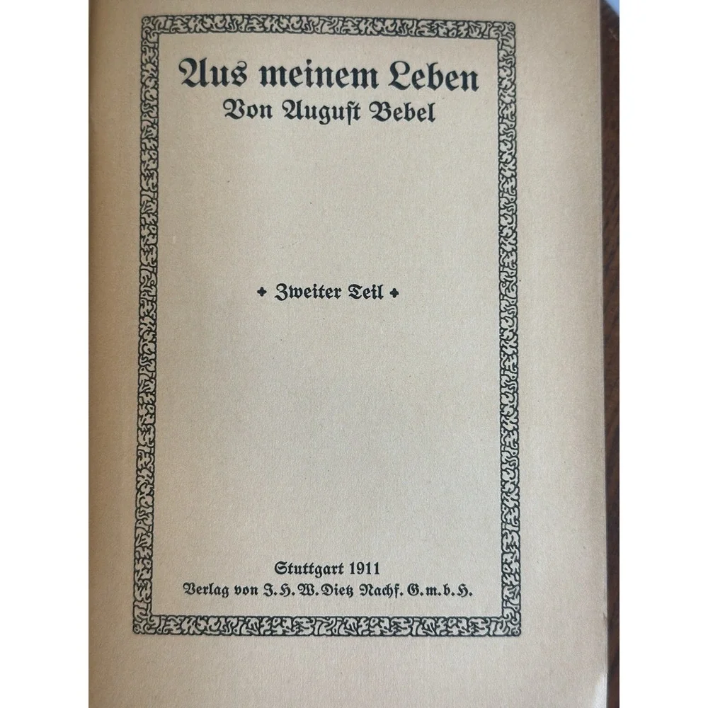 1911 August Bebel Aus Meinem Leben Zweiter Teil Antique German Book Dietz